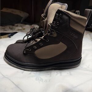L.L. Bean Men's Dark Brown and Beige Wading Boots.